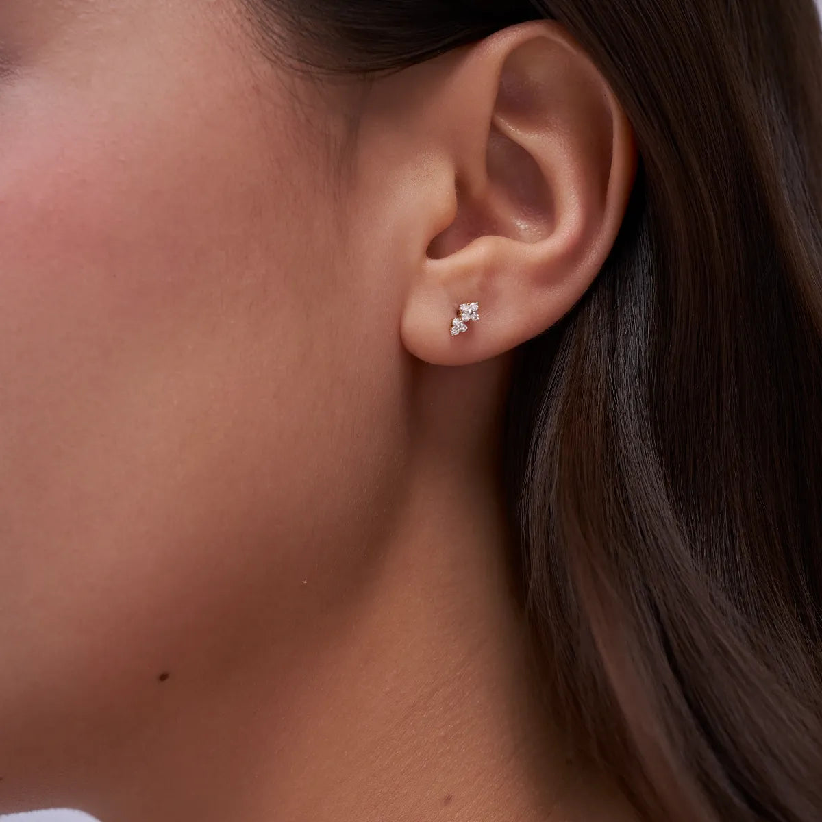 Two-Tier Quatrefoil and Trefoil Diamond Cluster Stud Earrings