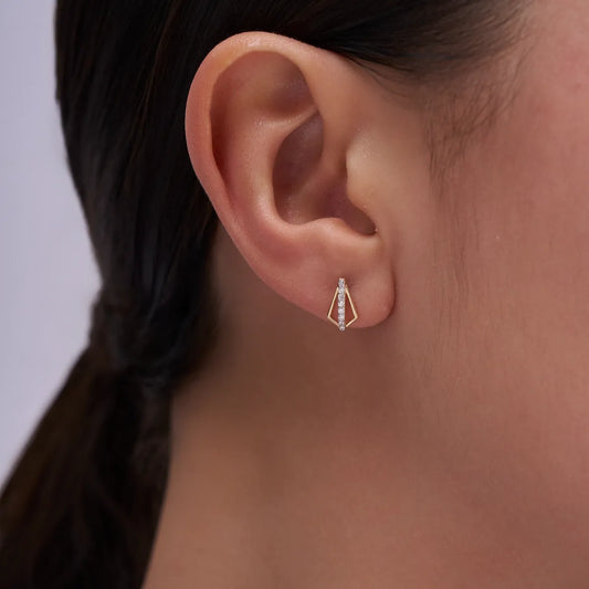 Dual-Tone Kite Frame Diamond Bar Stud Earrings