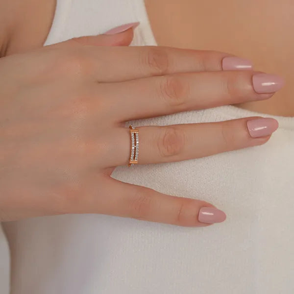 Double Row Bar Round-Cut Lab Diamond Ring