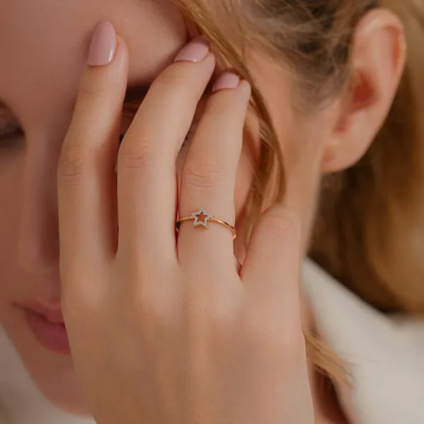 Open Five-Point Star Micro-Pavé Outline Ring