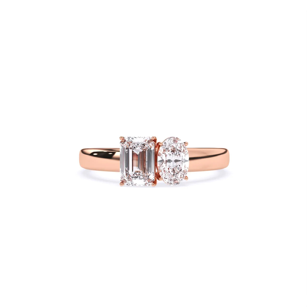Emerald & Oval Solitaire Toi Et Moi Ring
