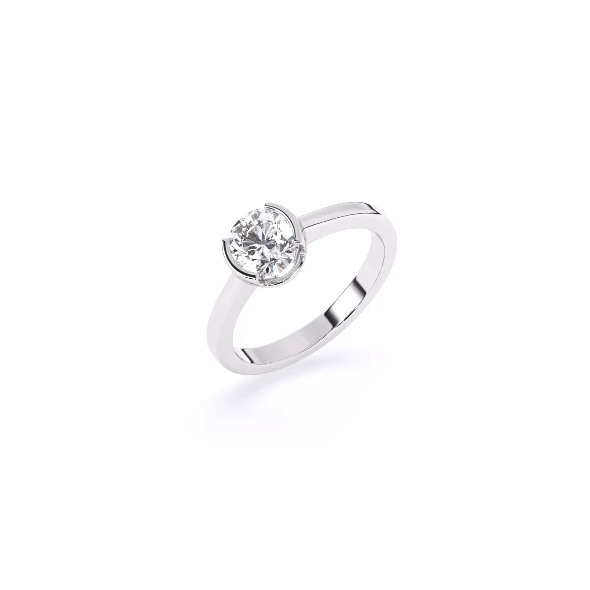 Round Half Bezel Solitaire Diamond Ring