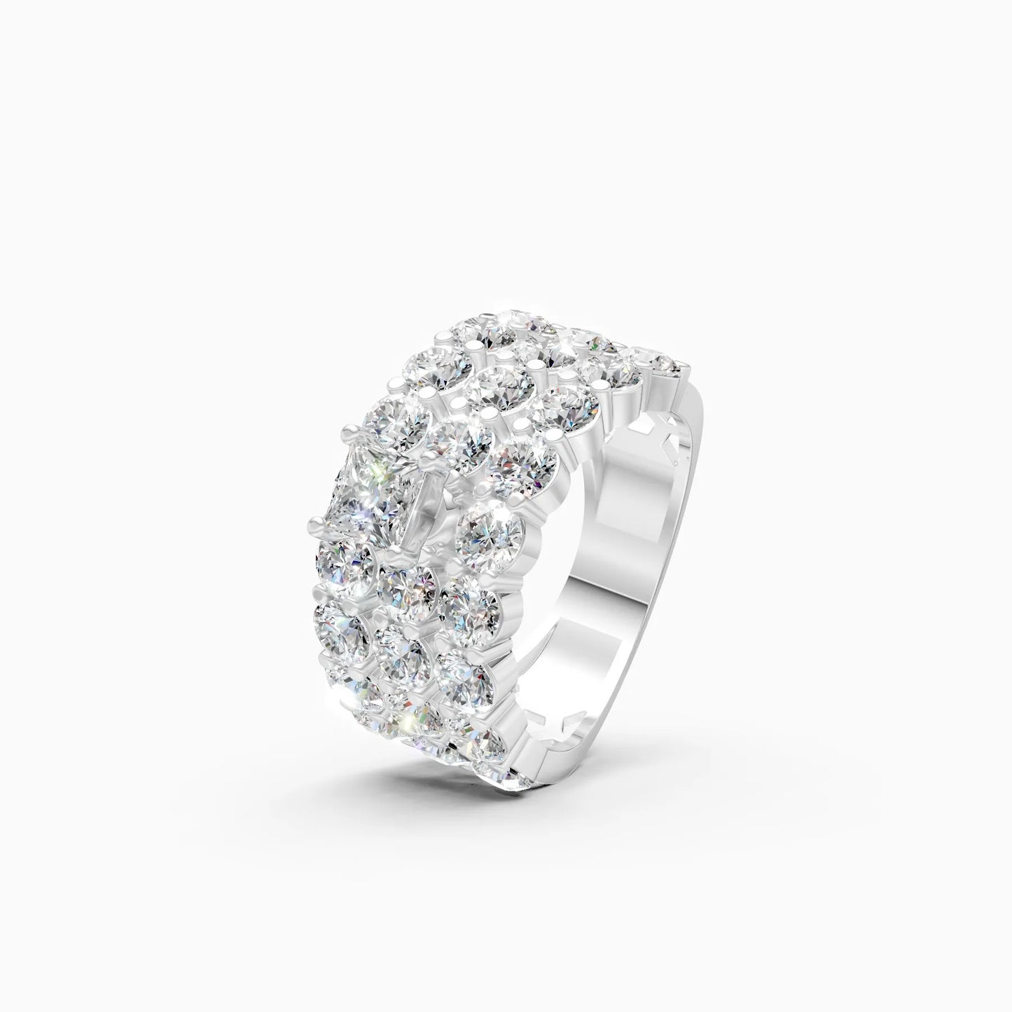 Elegant Three Row Cluster Diamond Ring