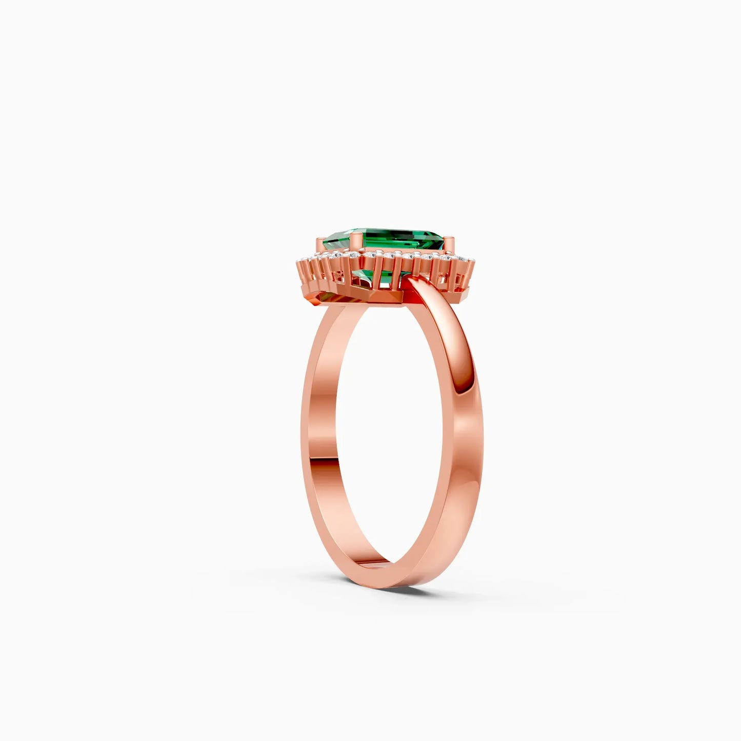 Unique Green Emerald Cut Halo Engagement Ring