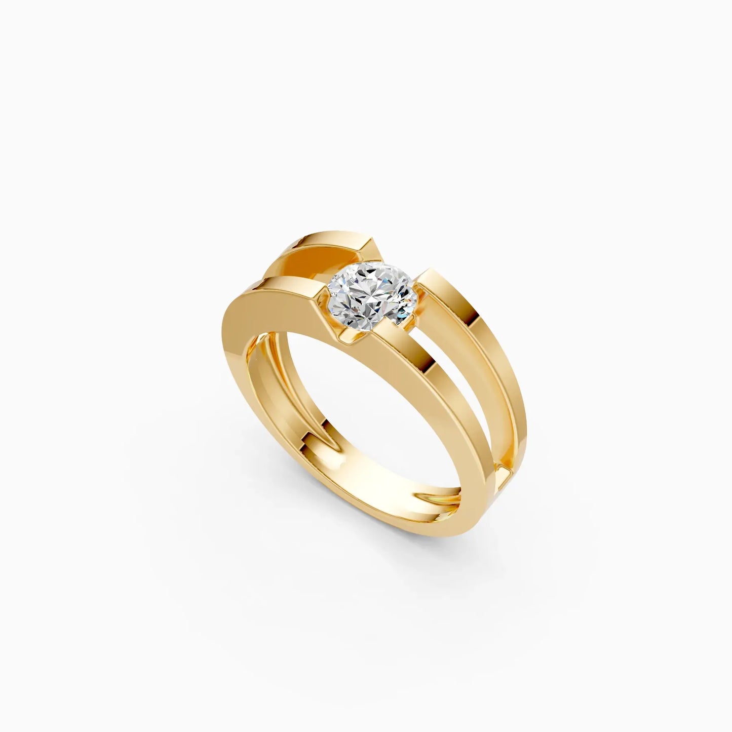 Trendy Round Solitaire Double Band Ring