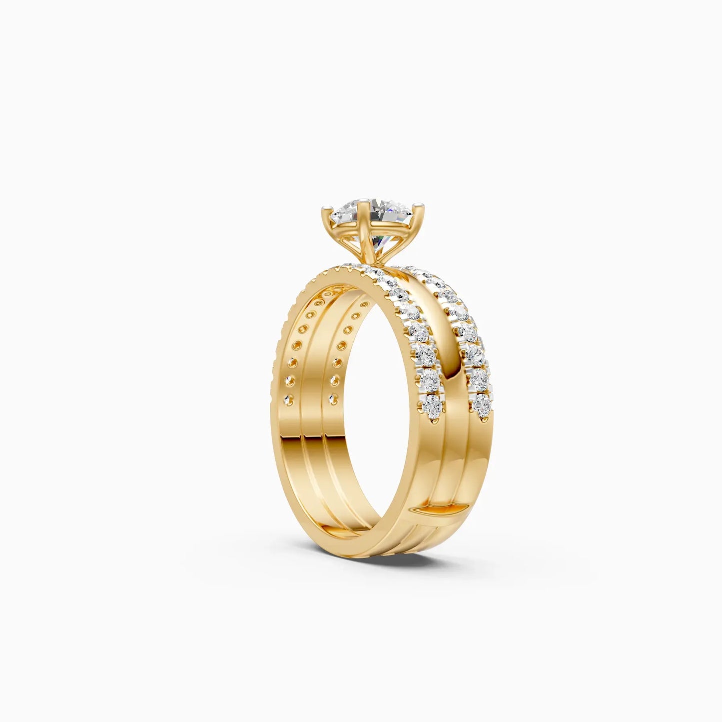 Glamor Double Line Solitare Diamond Engagement Ring