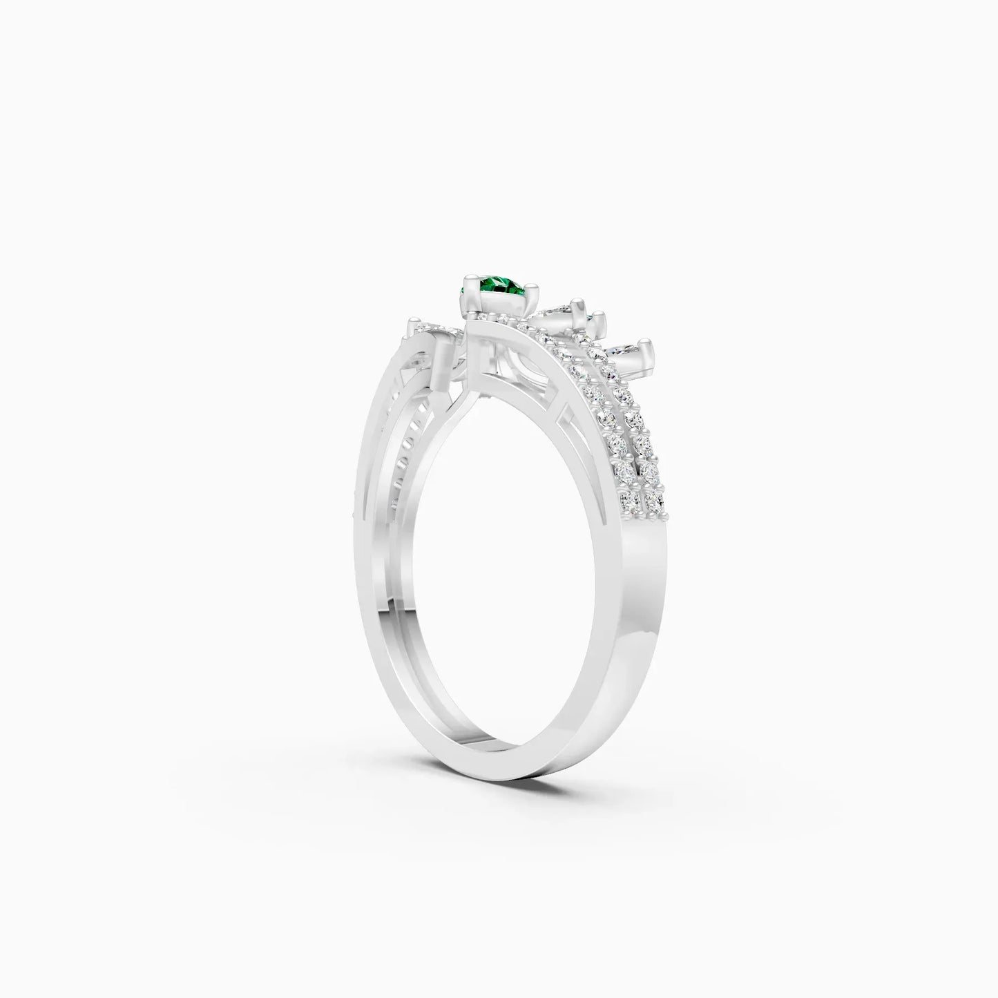 Stunning Diamond Floral With Green Stone Ring
