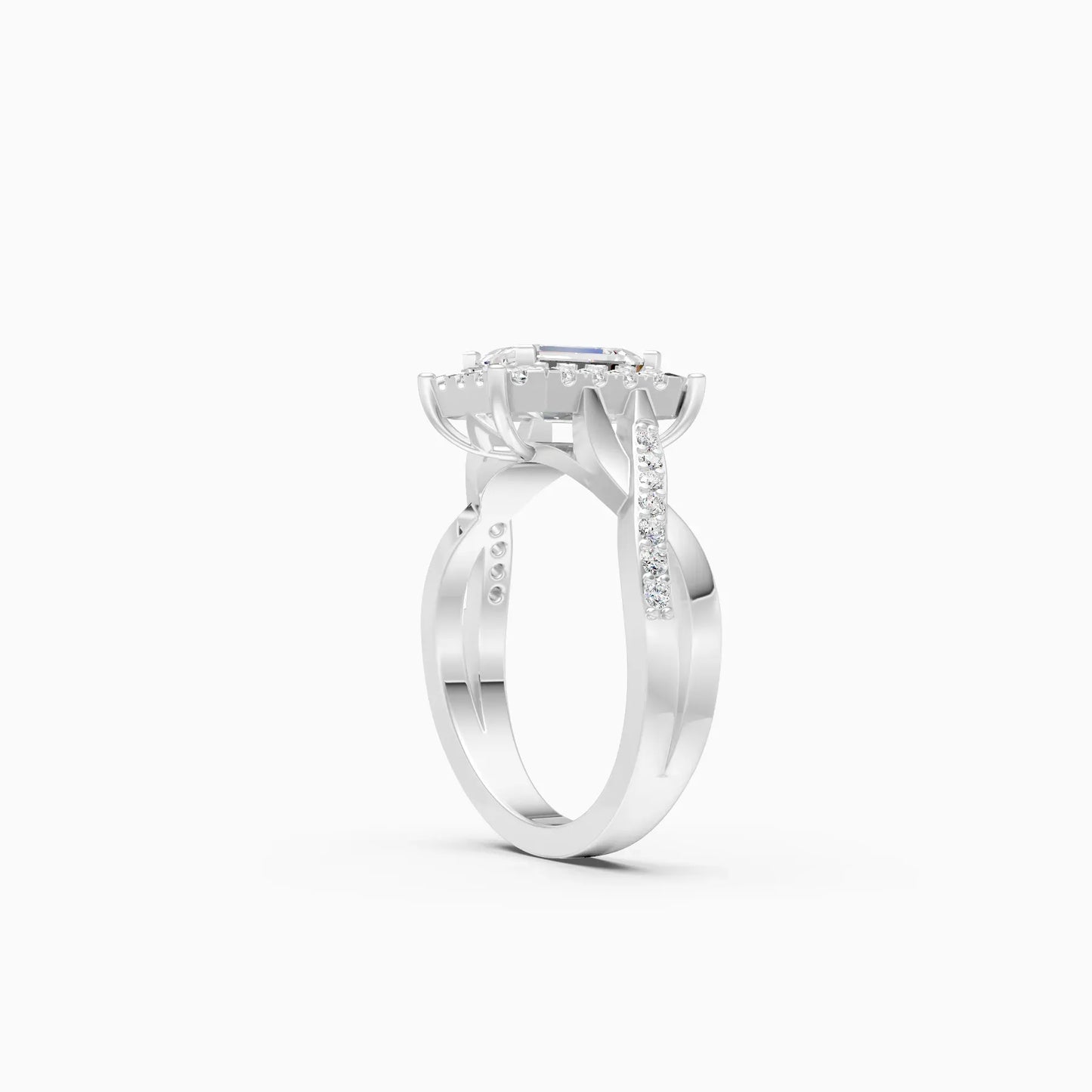 Emerald Cut Diamond With Cross Band Engagement Ring