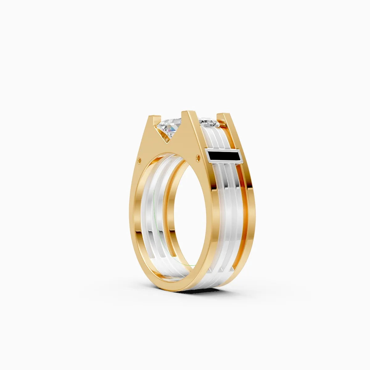 Modern Two-Tone Band with Emerald Cut Diamond Centerpiece