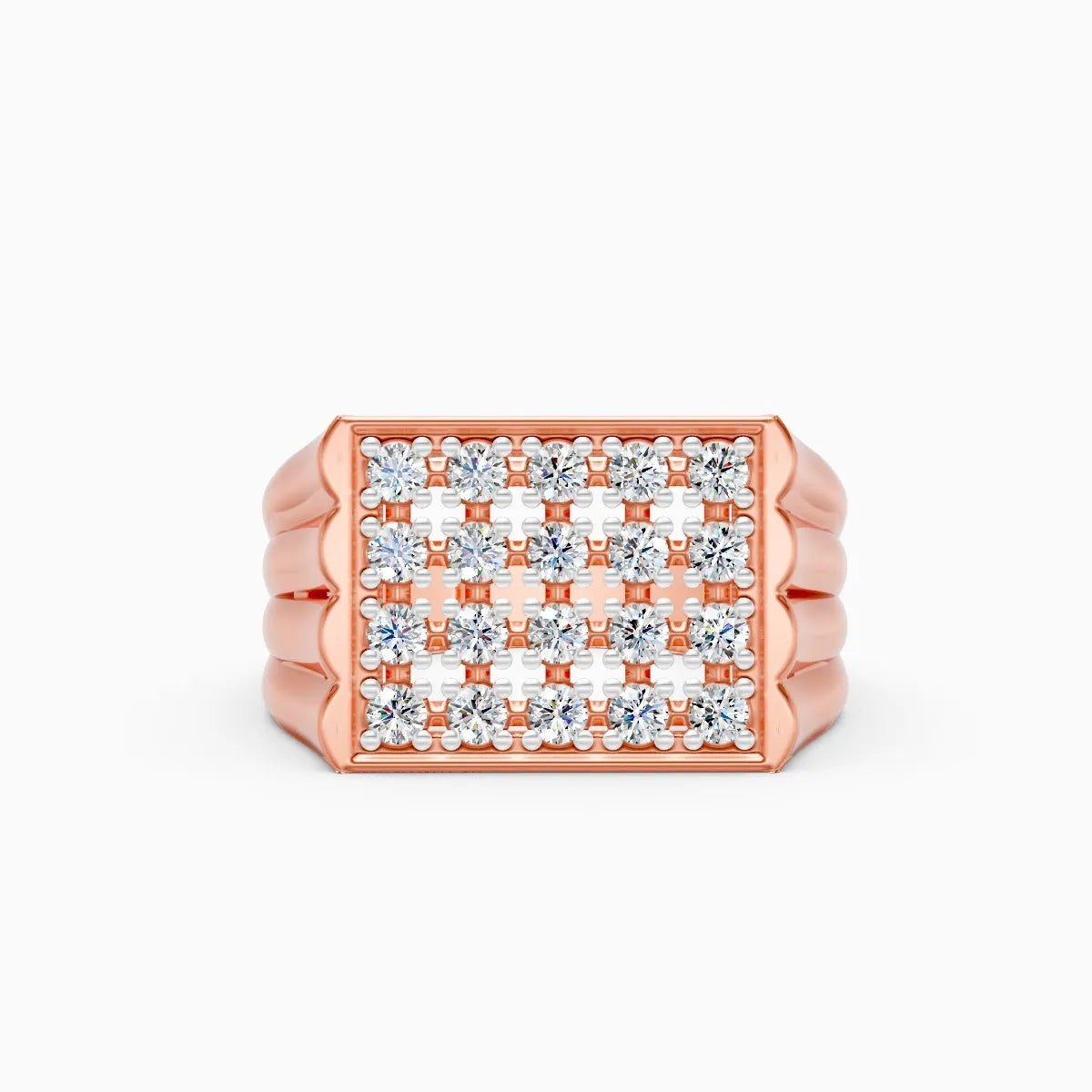 Square Grid-Set Diamond Geometric Power Lab Grown Diamond Ring