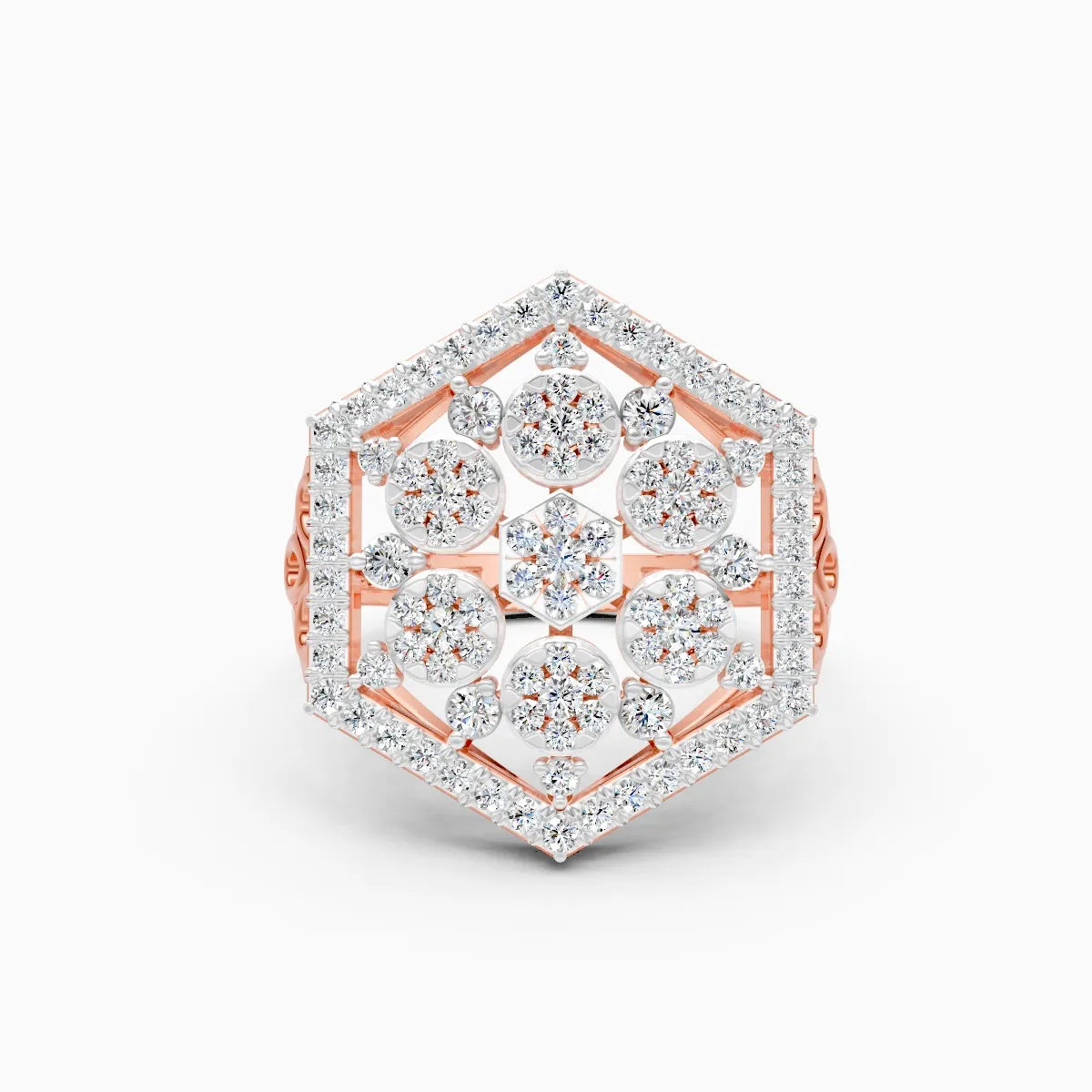 Regal Hexagon Cluster Lab Diamond Wedding Ring