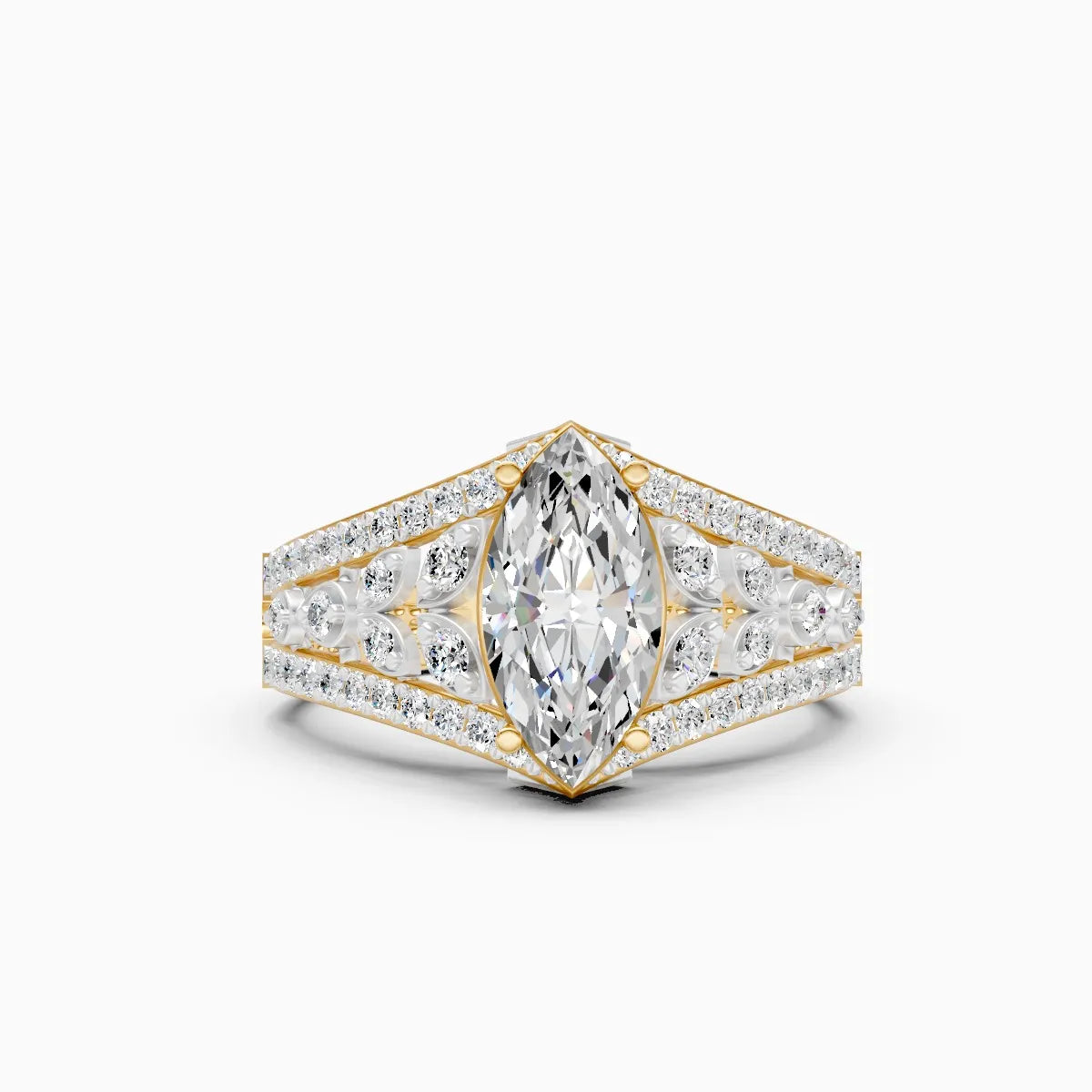 Bold Marquise and Round Diamond Halo Ring