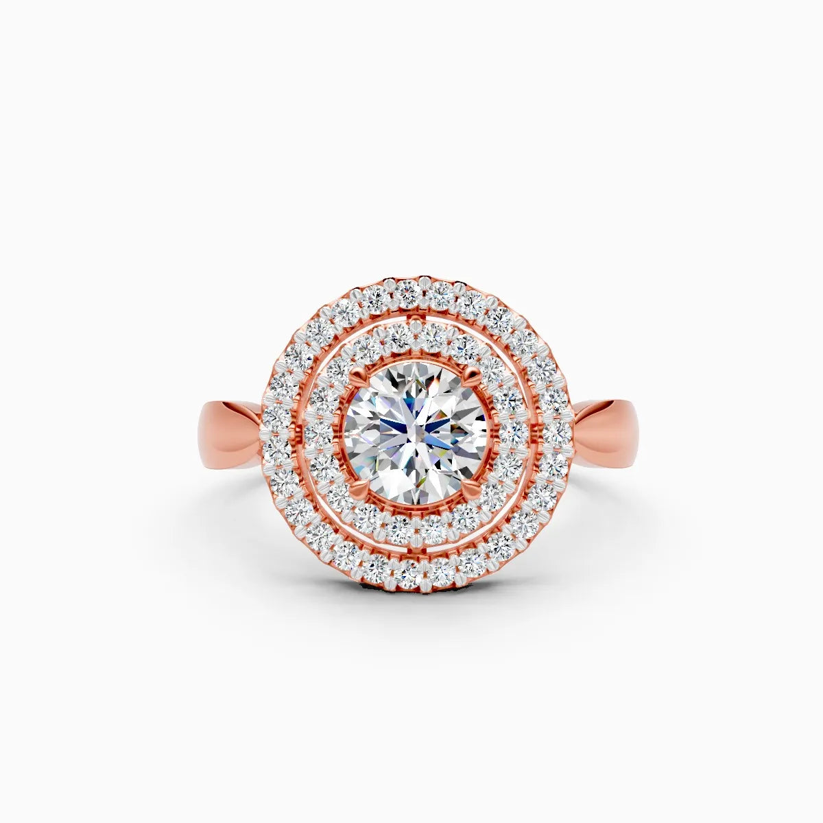Round Crowned Eleganc Double Halo Round Solitaire Ring