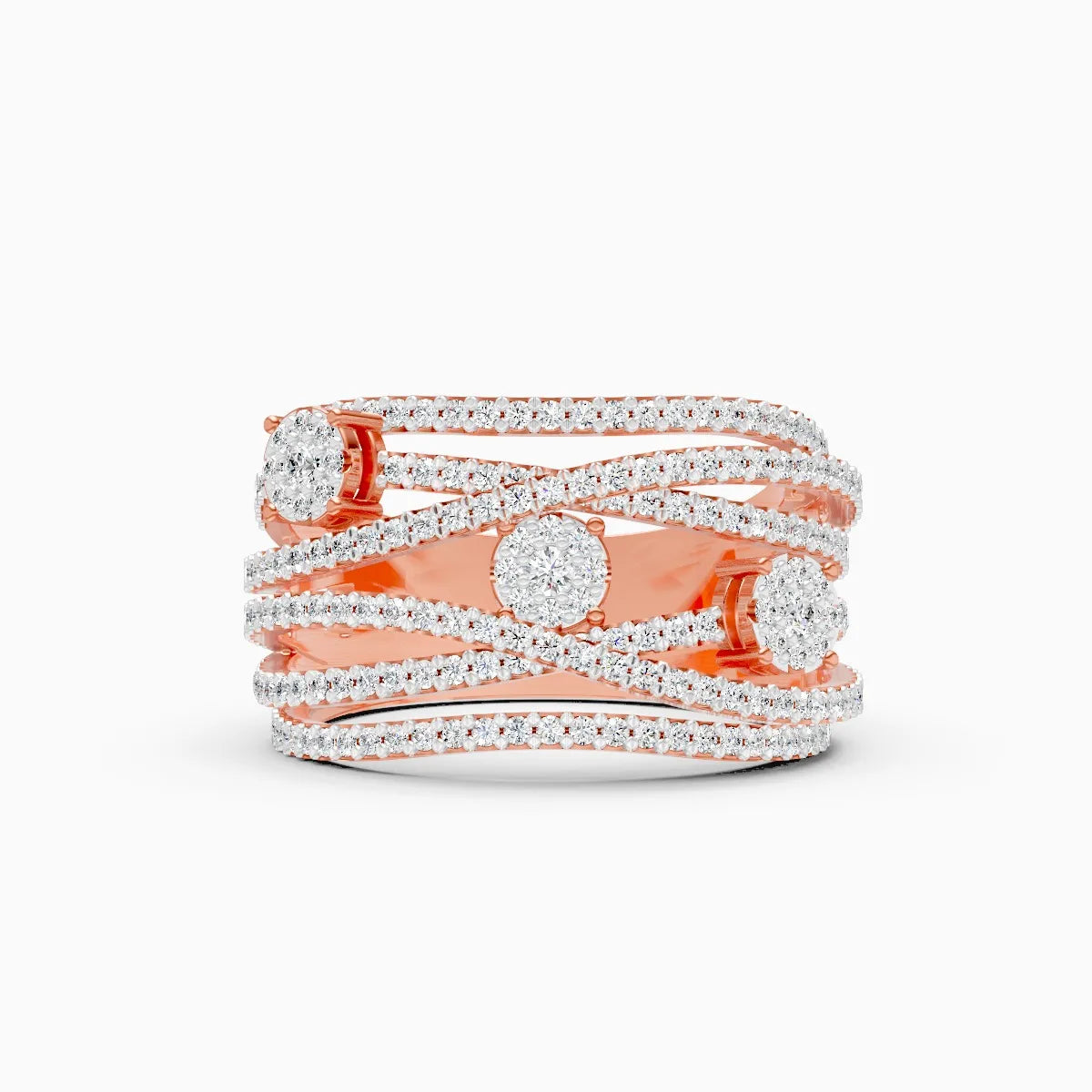 Bold Clustered Multi-Layer Halo Diamond Ring