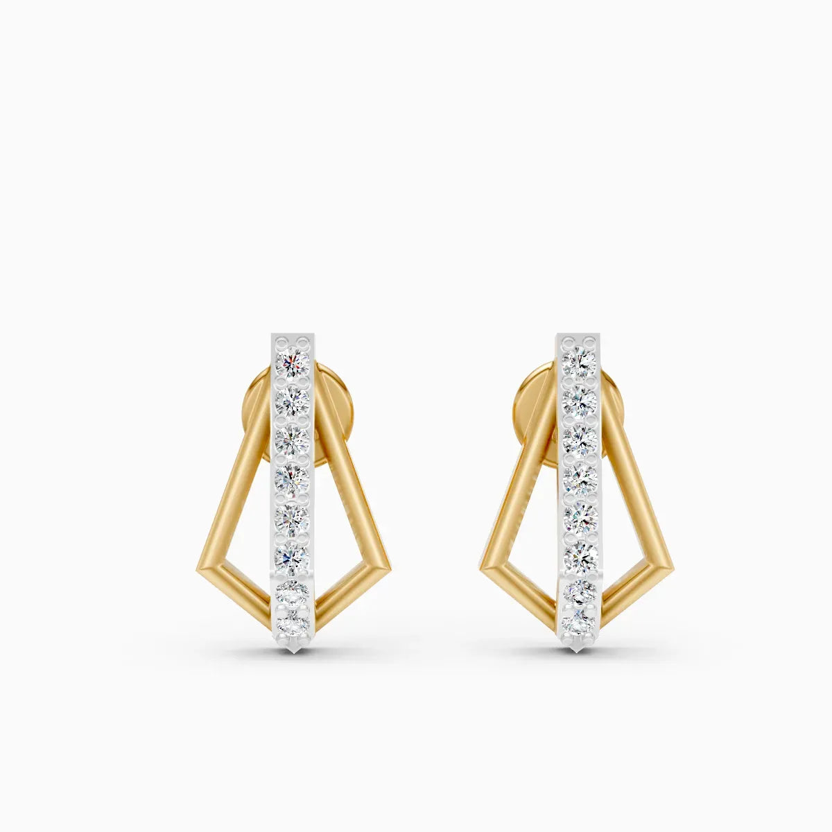 Dual-Tone Kite Frame Diamond Bar Stud Earrings