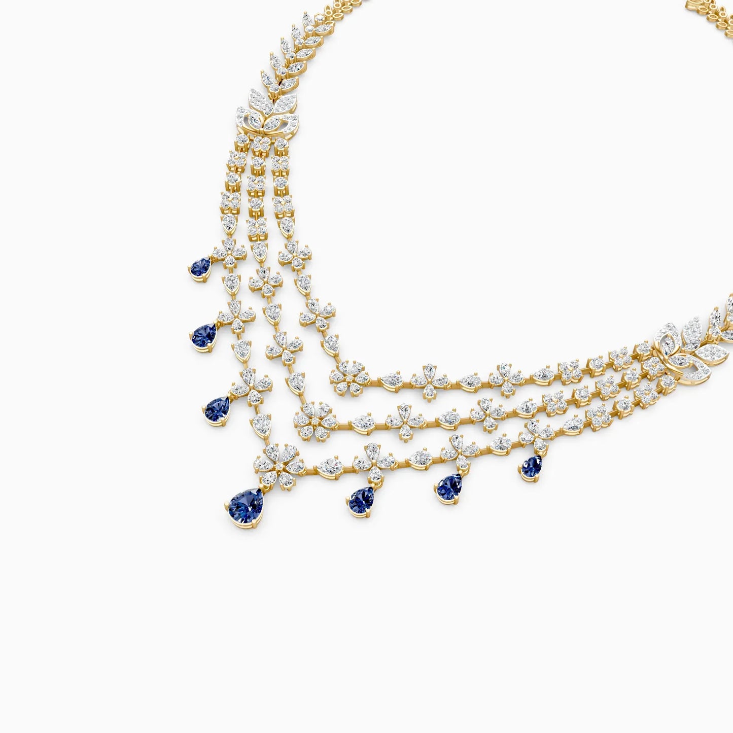 Designer Triple Layered Lab Diamond Necklace Set
