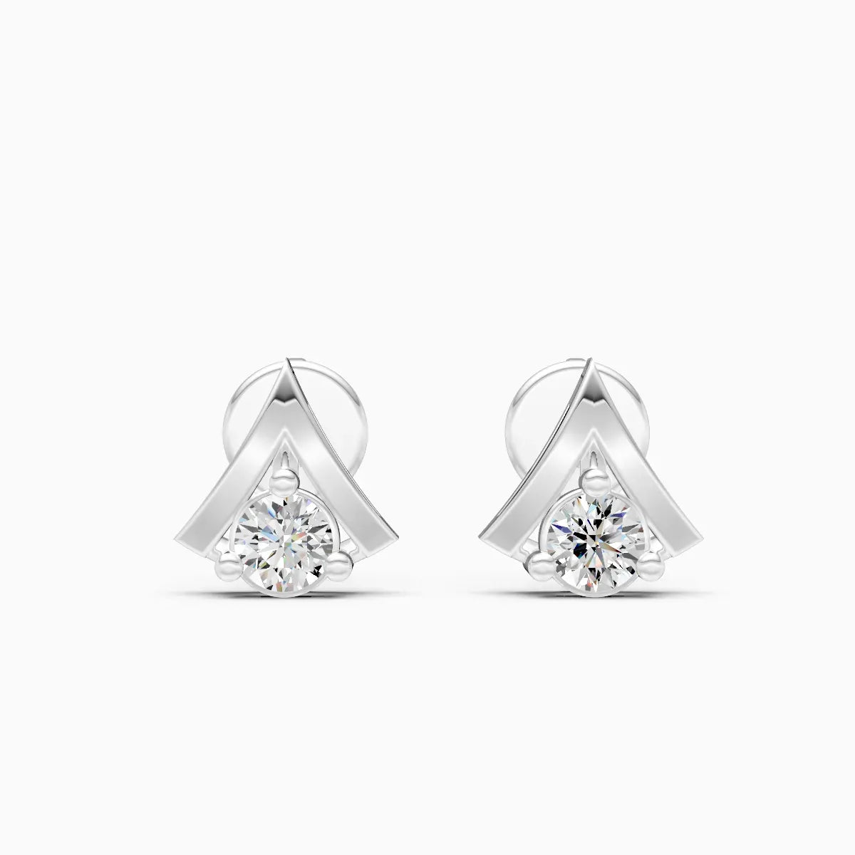 Chevron Crown Solitaire Diamond Stud Earrings