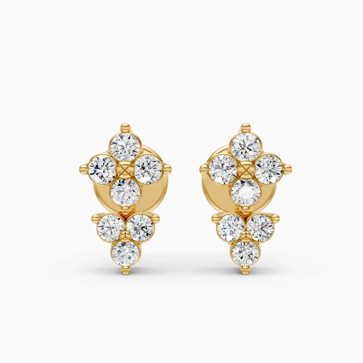 Two-Tier Quatrefoil and Trefoil Diamond Cluster Stud Earrings