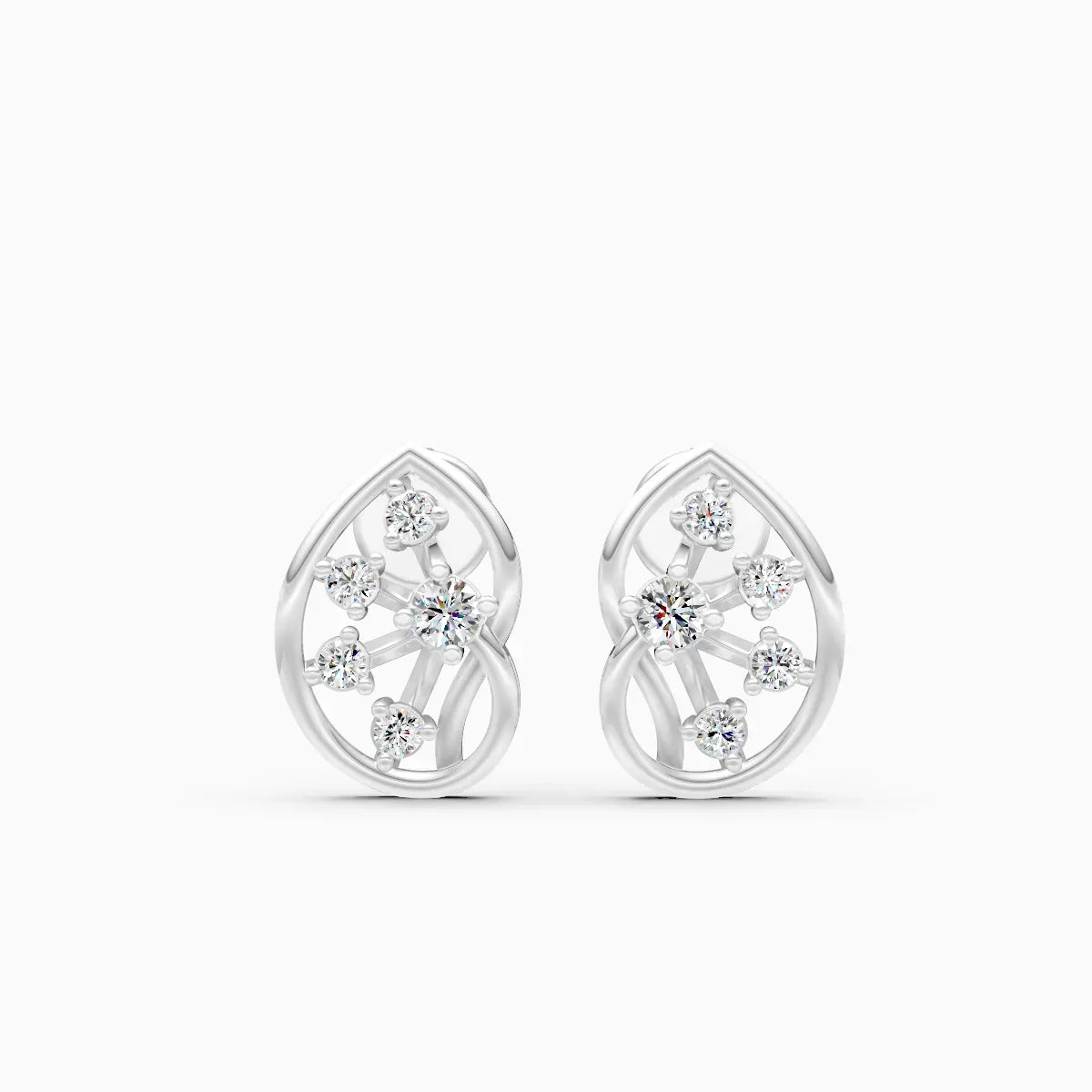 Open Pear Frame Scattered Diamond Stud Earrings
