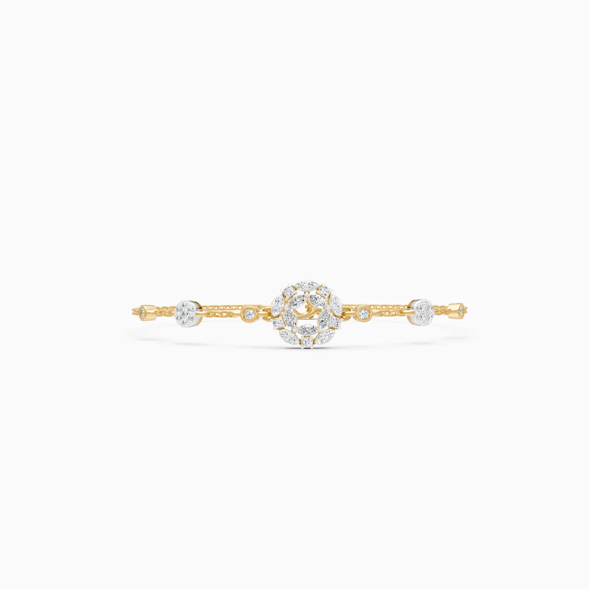Diamond-Filled Round Center Bracelet with Side Diamonds