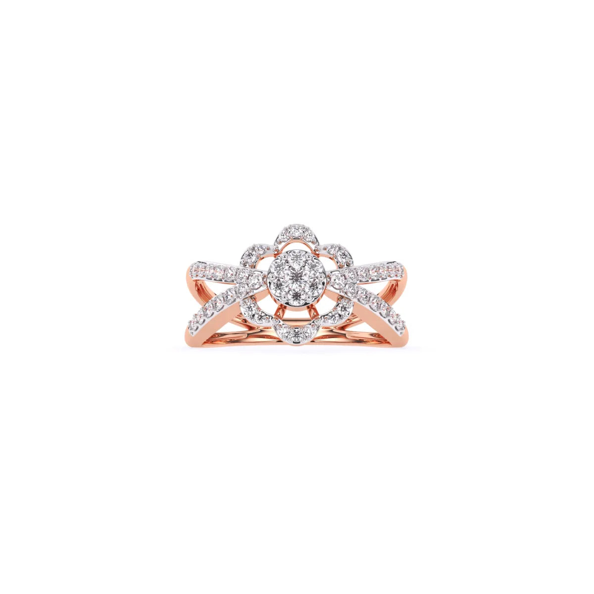 Round Flower Halo Style Split Shank Diamond Ring