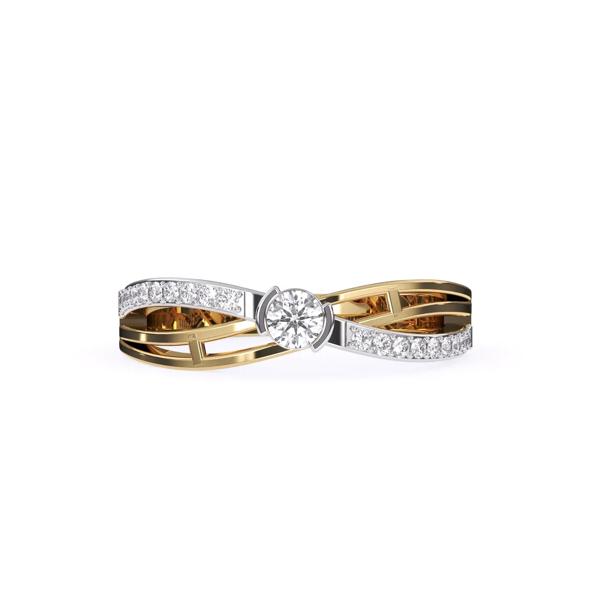 Antique Crossover Diamond Ring in Rose Gold And White Gold