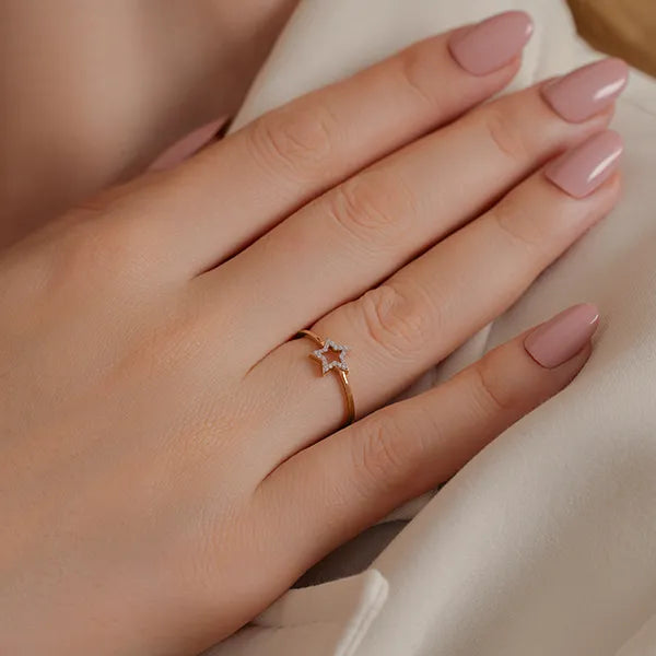 Open Five-Point Star Micro-Pavé Outline Ring