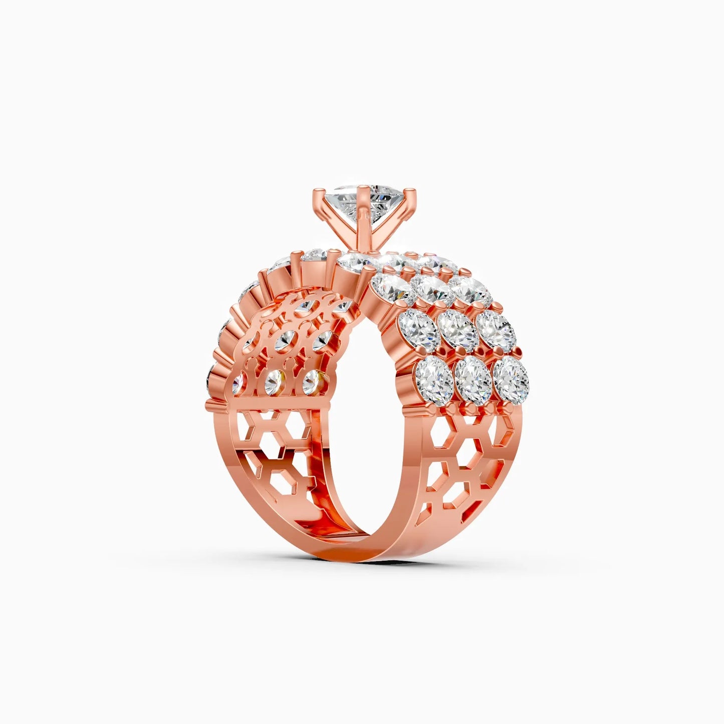 Elegant Three Row Cluster Diamond Ring