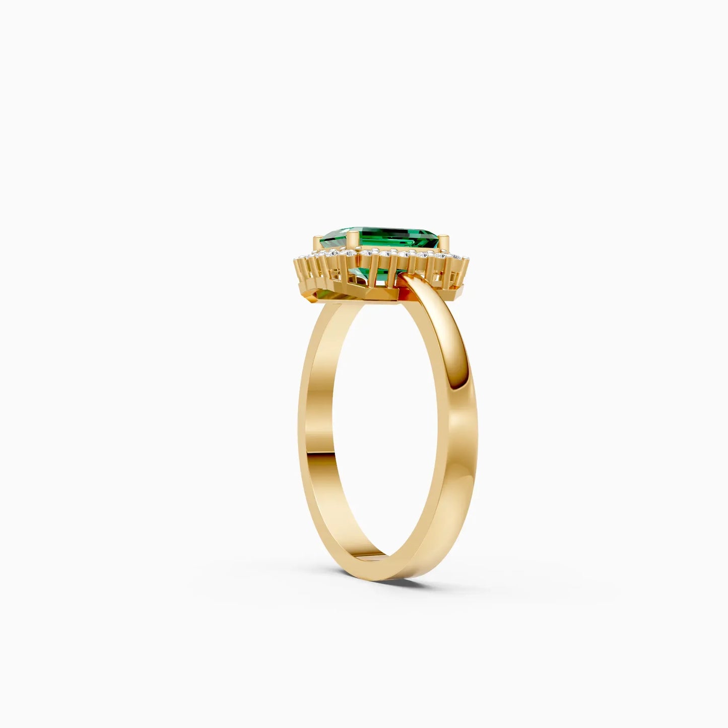 Emerald-Cut Green Stone Diamond Halo Ring