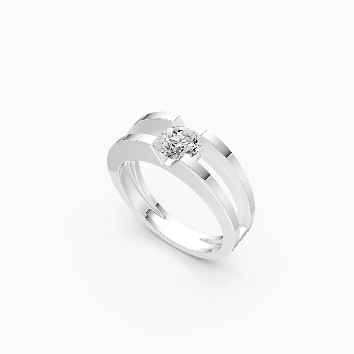 Trendy Round Solitaire Double Band Ring