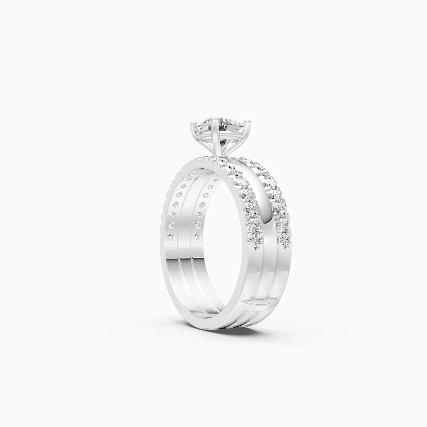 Glamor Double Line Solitare Diamond Engagement Ring