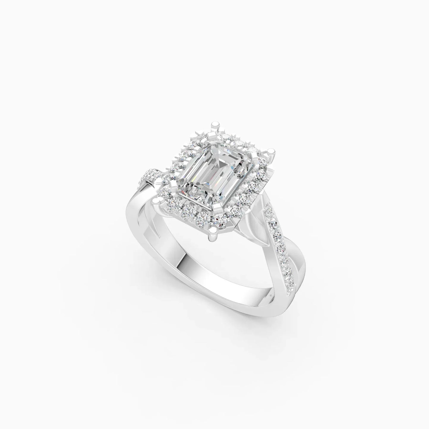 Emerald Cut Diamond With Cross Band Engagement Ring