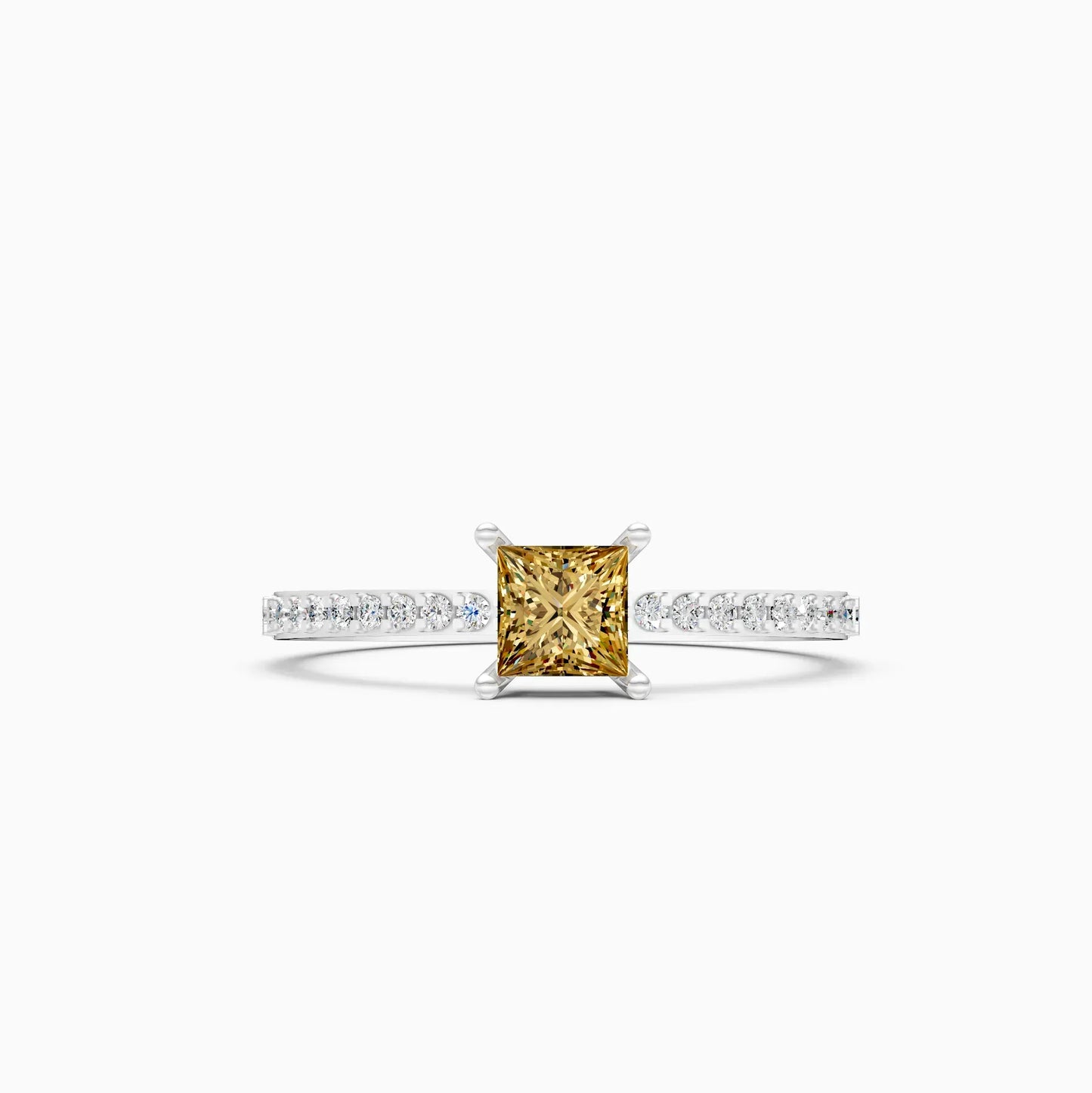 Trendy Yellow Topaz Pricess Diamond Dainty Ring