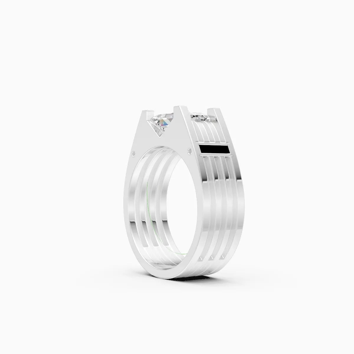 Modern Two-Tone Band with Emerald Cut Diamond Centerpiece