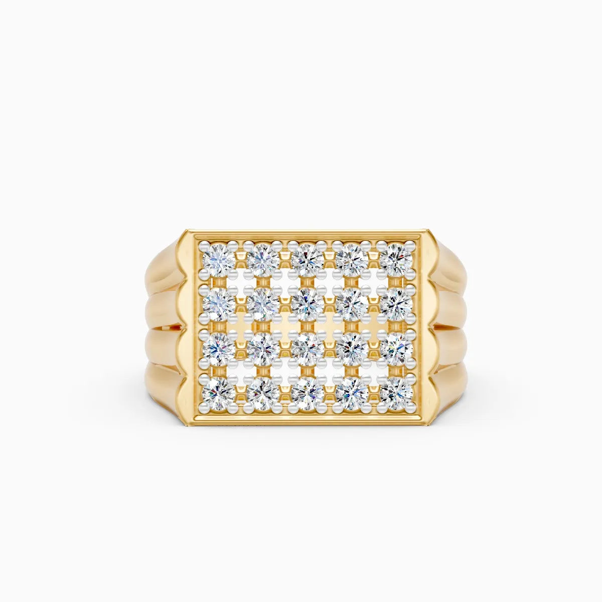 Square Grid-Set Diamond Geometric Power Lab Grown Diamond Ring