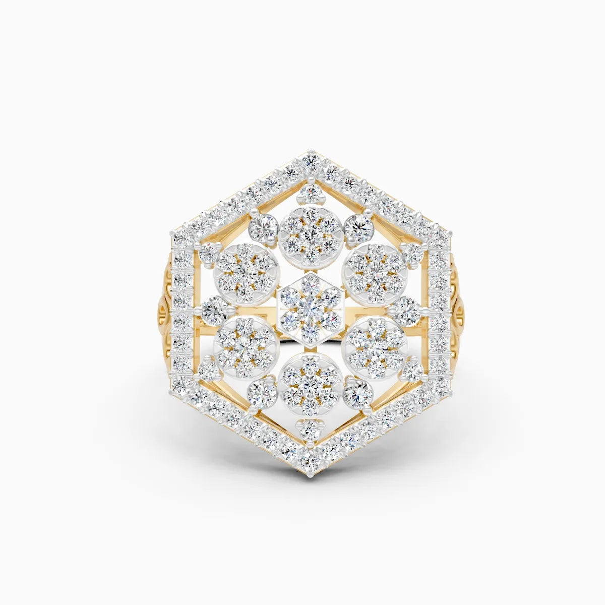 Regal Hexagon Cluster Lab Diamond Wedding Ring