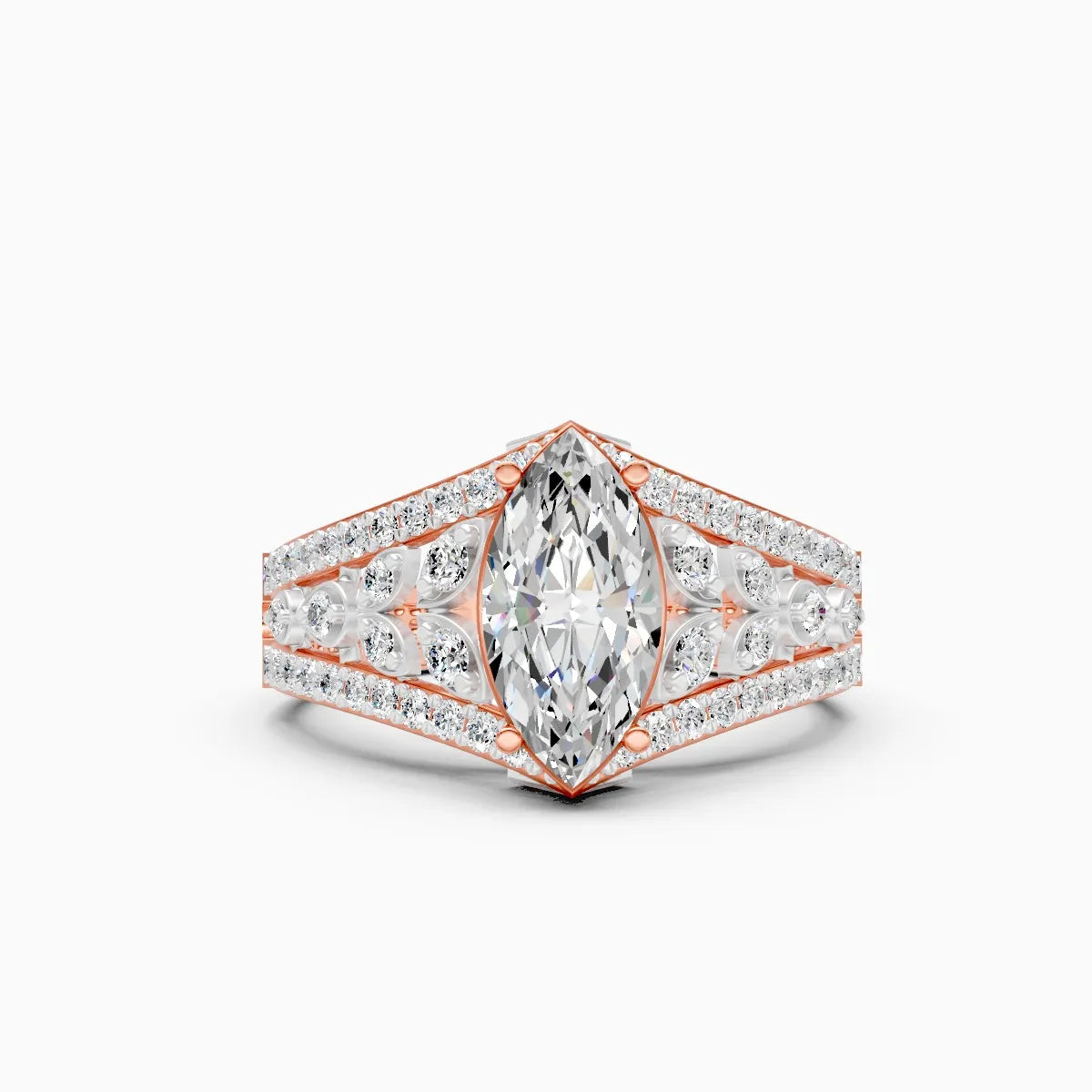 Bold Marquise and Round Diamond Halo Ring