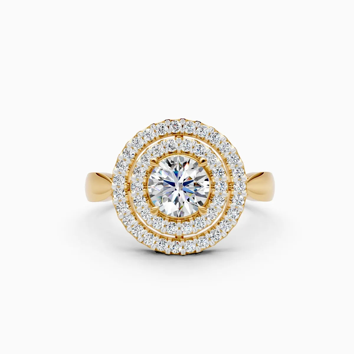 Round Crowned Eleganc Double Halo Round Solitaire Ring