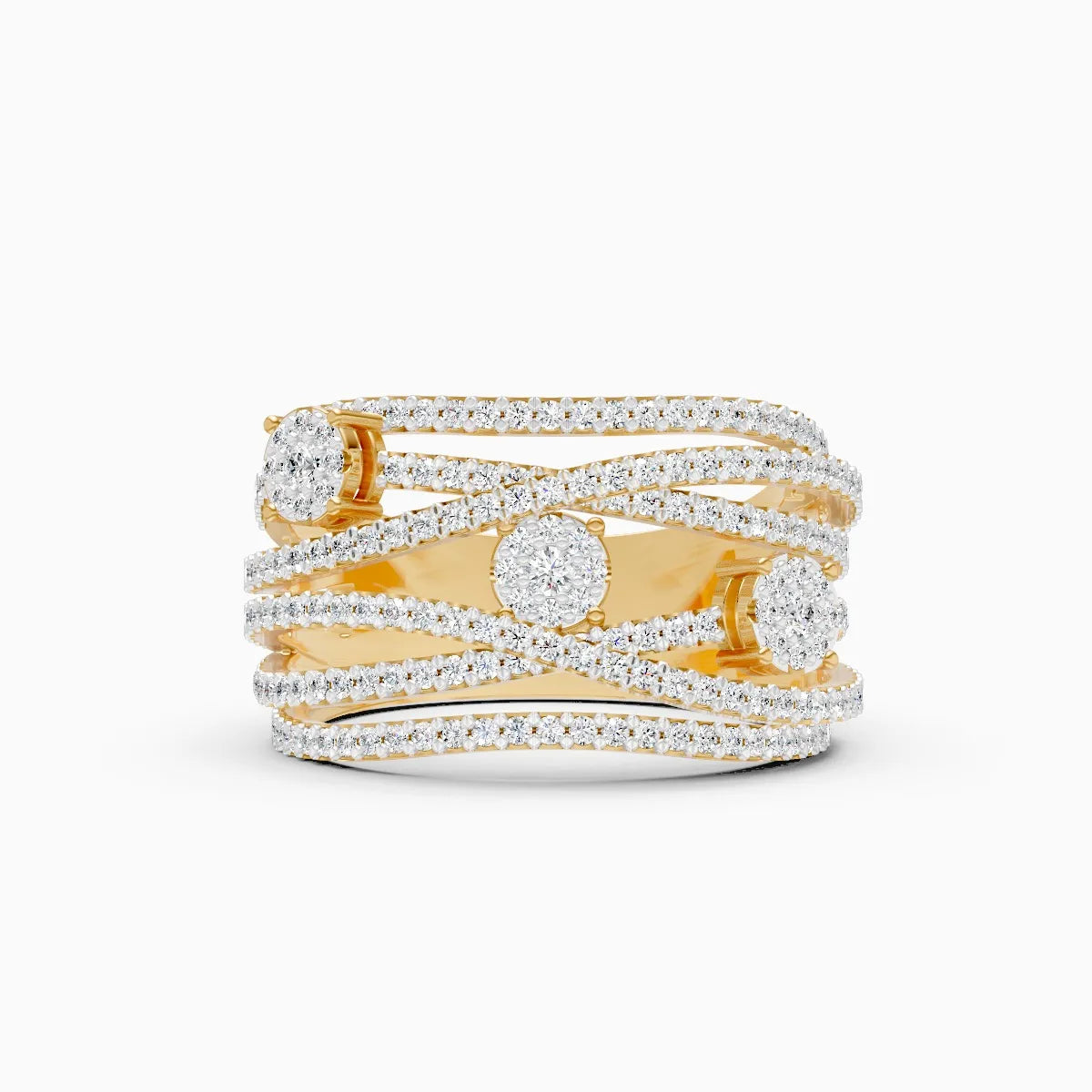 Bold Clustered Multi-Layer Halo Diamond Ring
