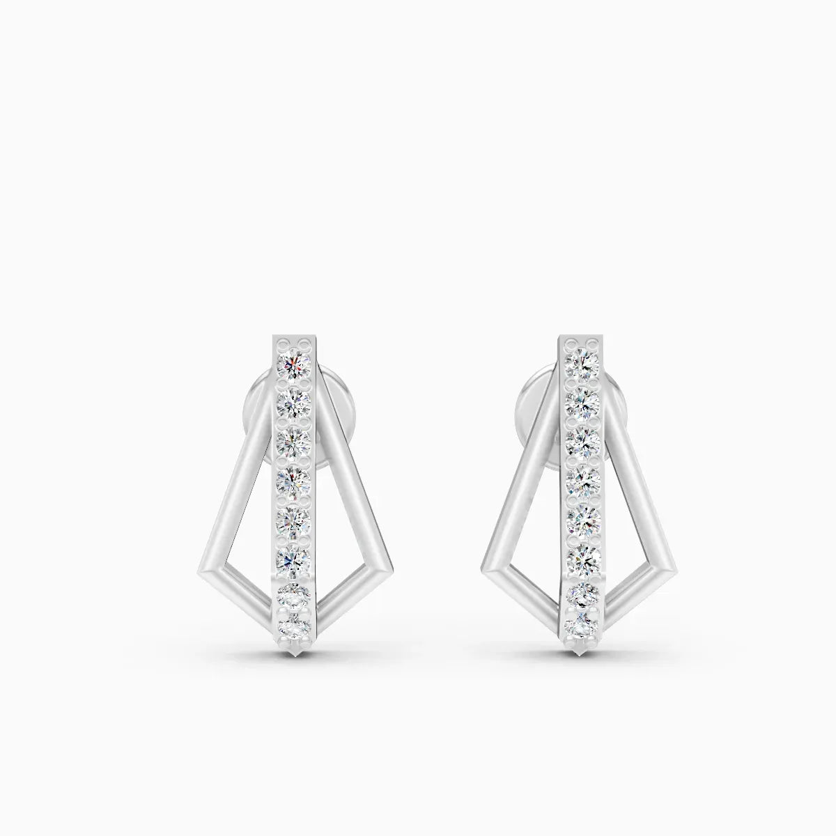Dual-Tone Kite Frame Diamond Bar Stud Earrings