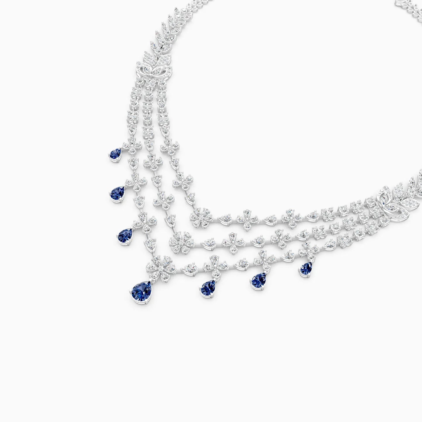 Designer Triple Layered Lab Diamond Necklace Set
