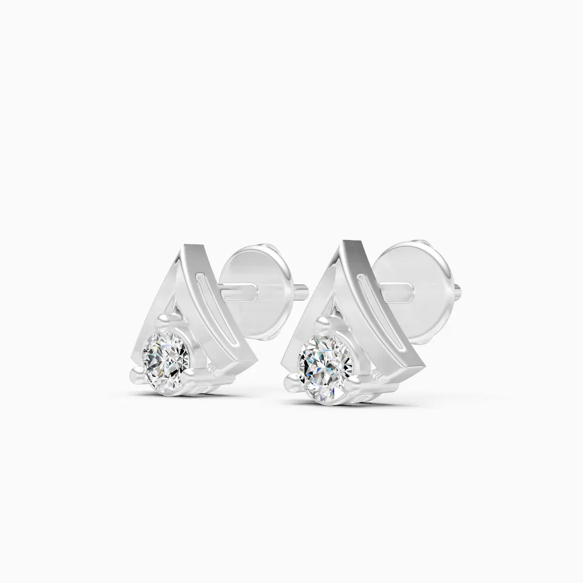 Chevron Crown Solitaire Diamond Stud Earrings