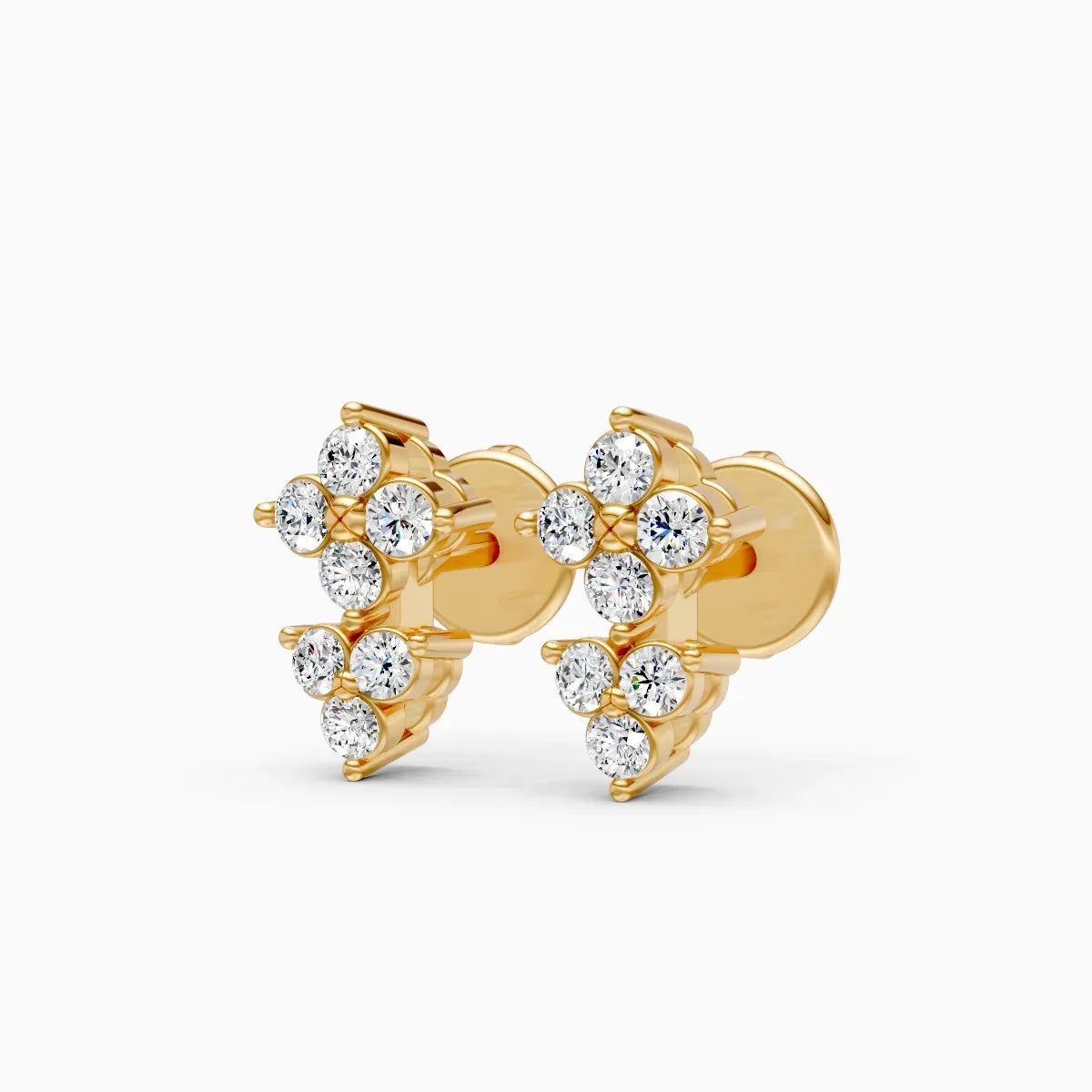 Two-Tier Quatrefoil and Trefoil Diamond Cluster Stud Earrings