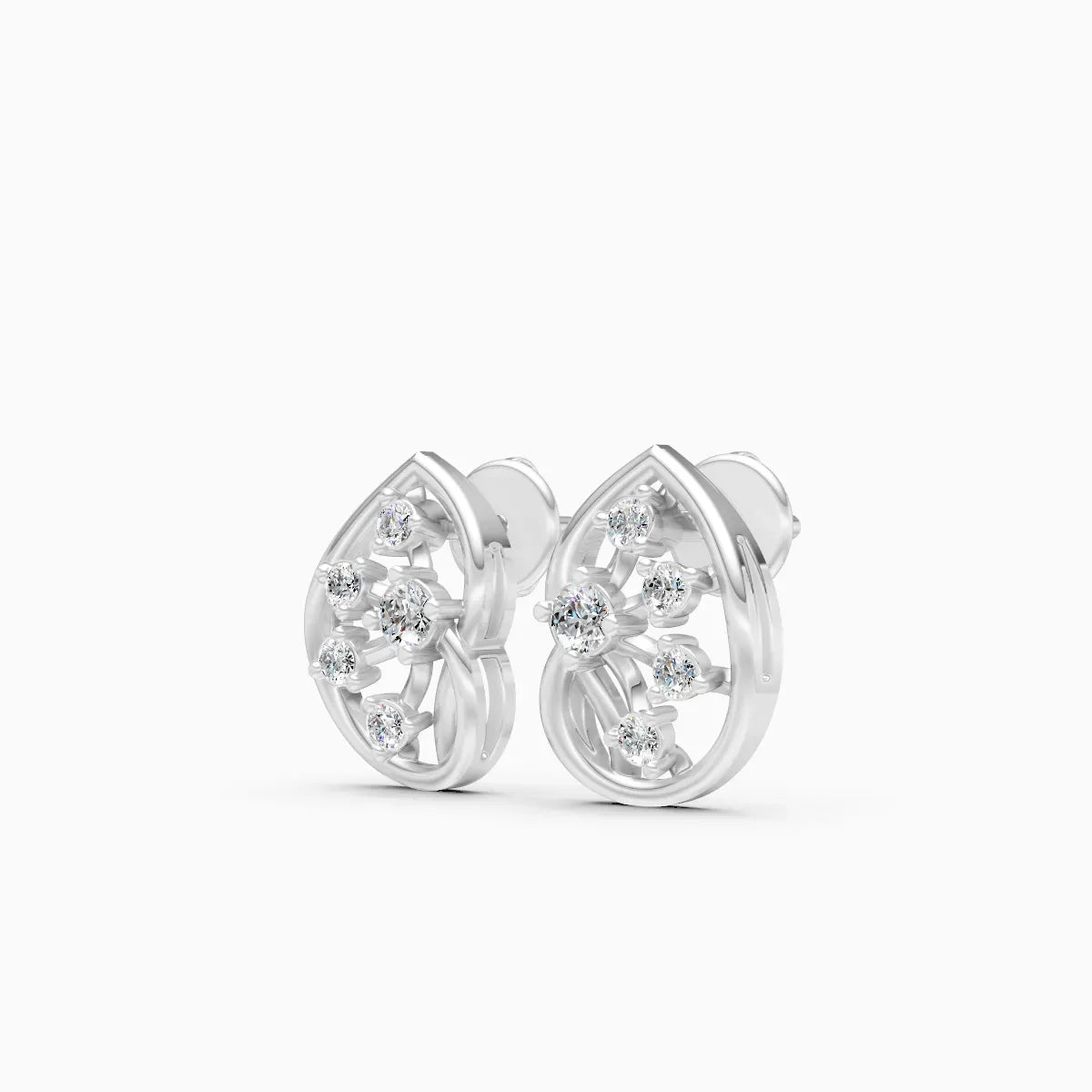 Open Pear Frame Scattered Diamond Stud Earrings