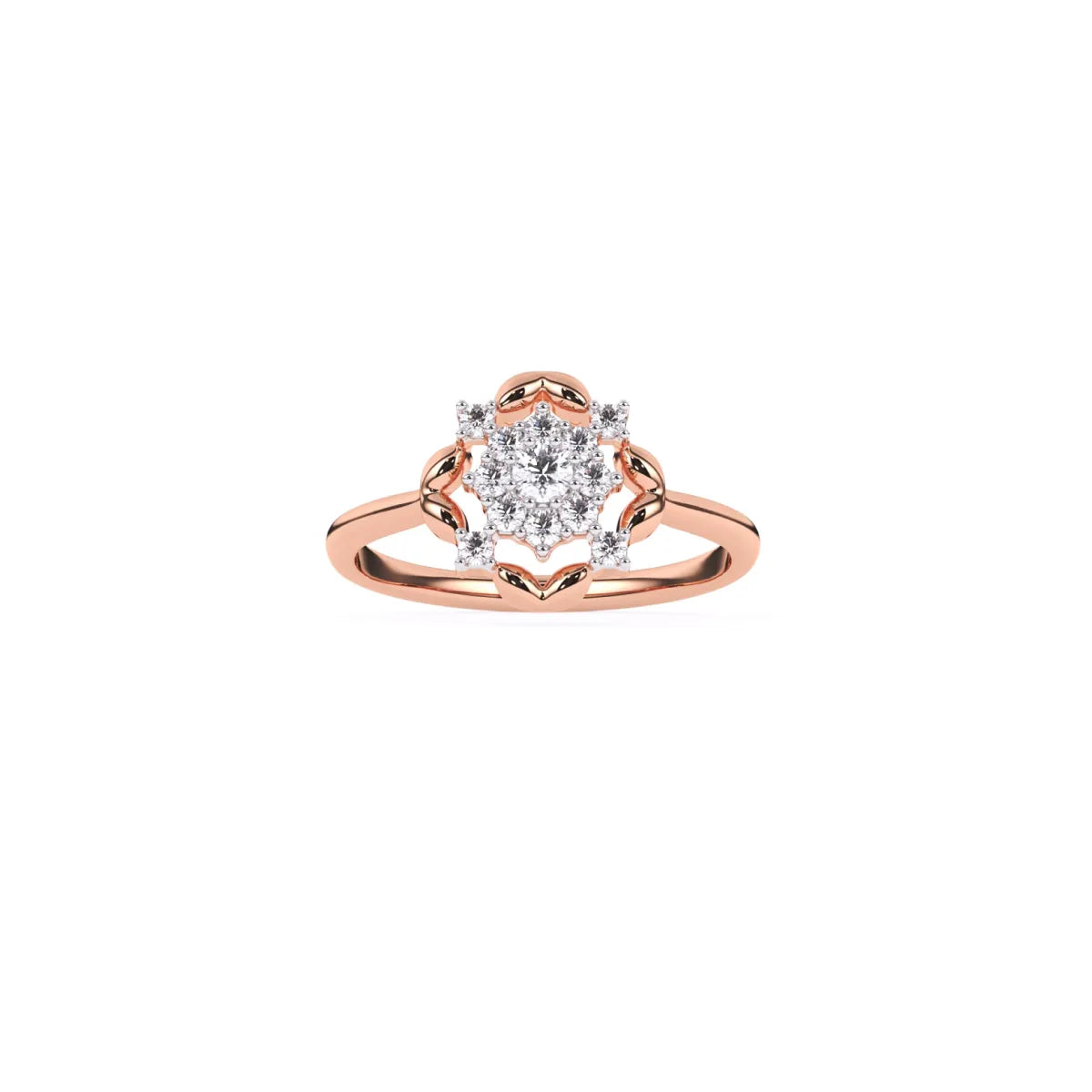 Round Fancy Geometric Pattern 14K Gold Diamond Ring