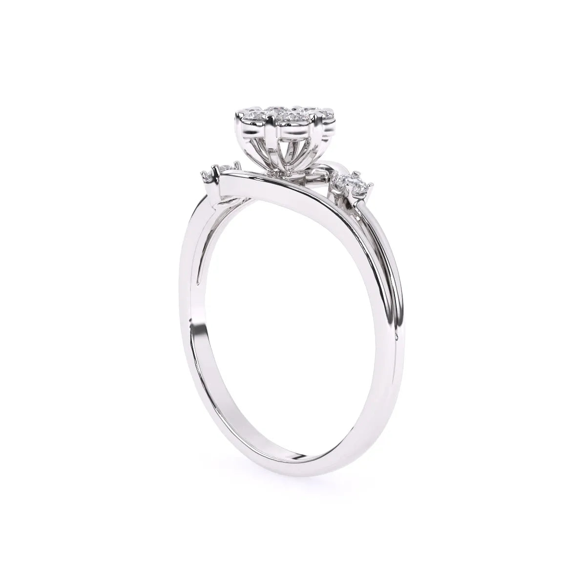 Round Diamond Ladies Fancy Cluster Flower Engagement Ring