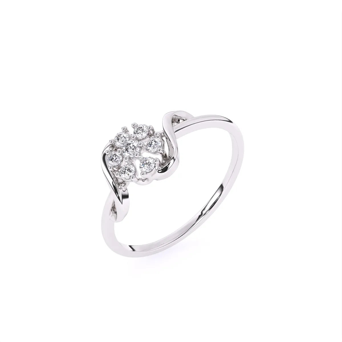 Round Flower Style Diamond 14K Gold Engagement Ring