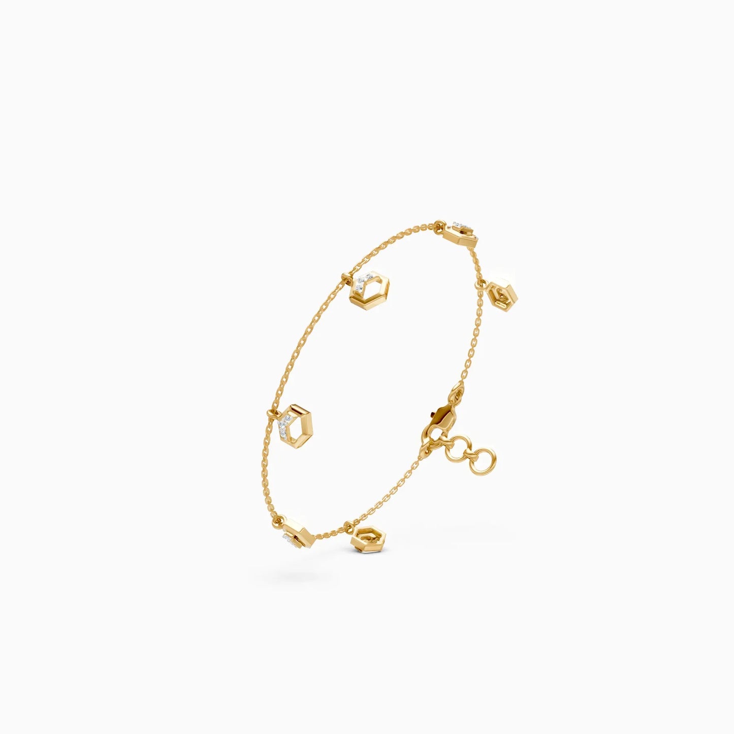 Chain Style Bracelet with Hexagon Diamond Charms