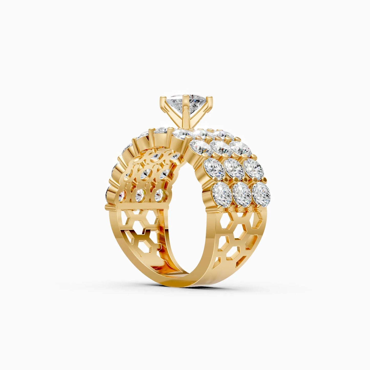 Elegant Three Row Cluster Diamond Ring