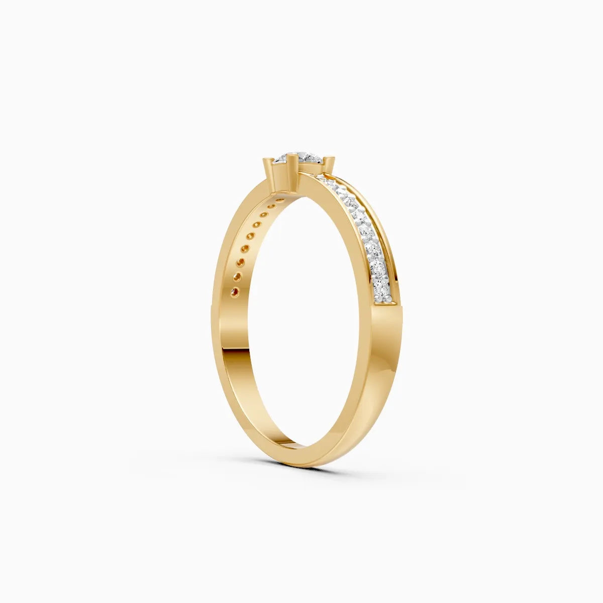 Solitaire Diamond Ring with Channel-Set Pavé Shoulders